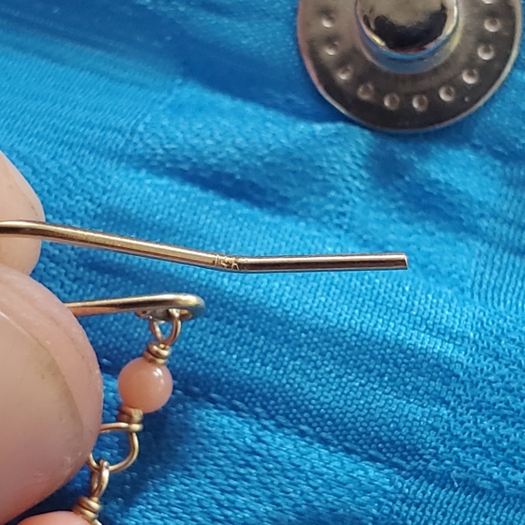 14k Gold Turquoise and Coral Earrings - Picture 6 of 6